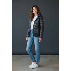 BLUE TRAIL Lightweight Hooded Puffer Jacket Women Black Blue Insulated Casual